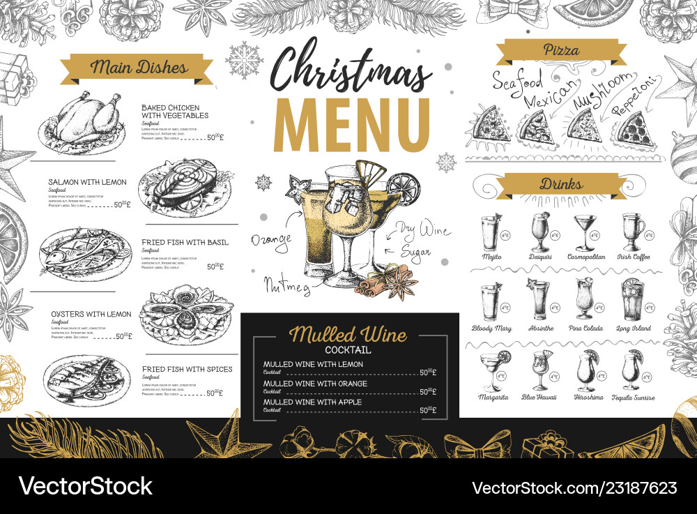 Hand drawing christmas holiday menu design Hand drawing christmas holiday menu design vector image
