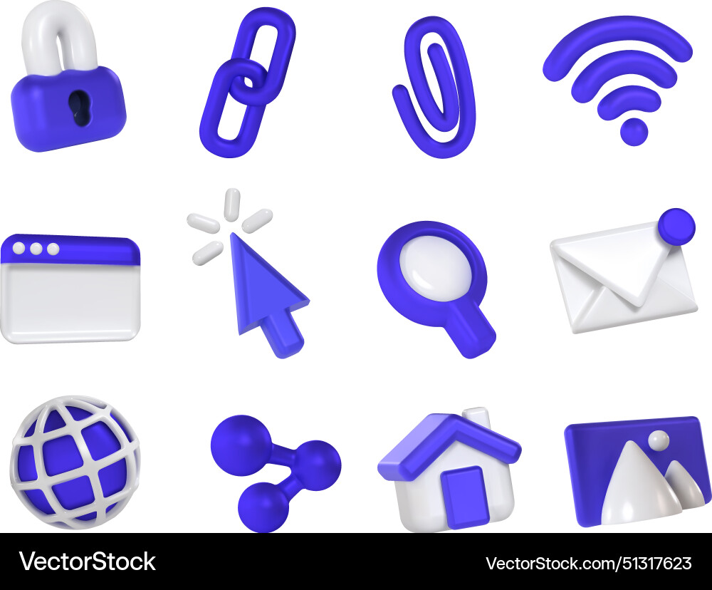 Internet 3d icons security padlock web chain Internet 3d icons security padlock web chain vector image