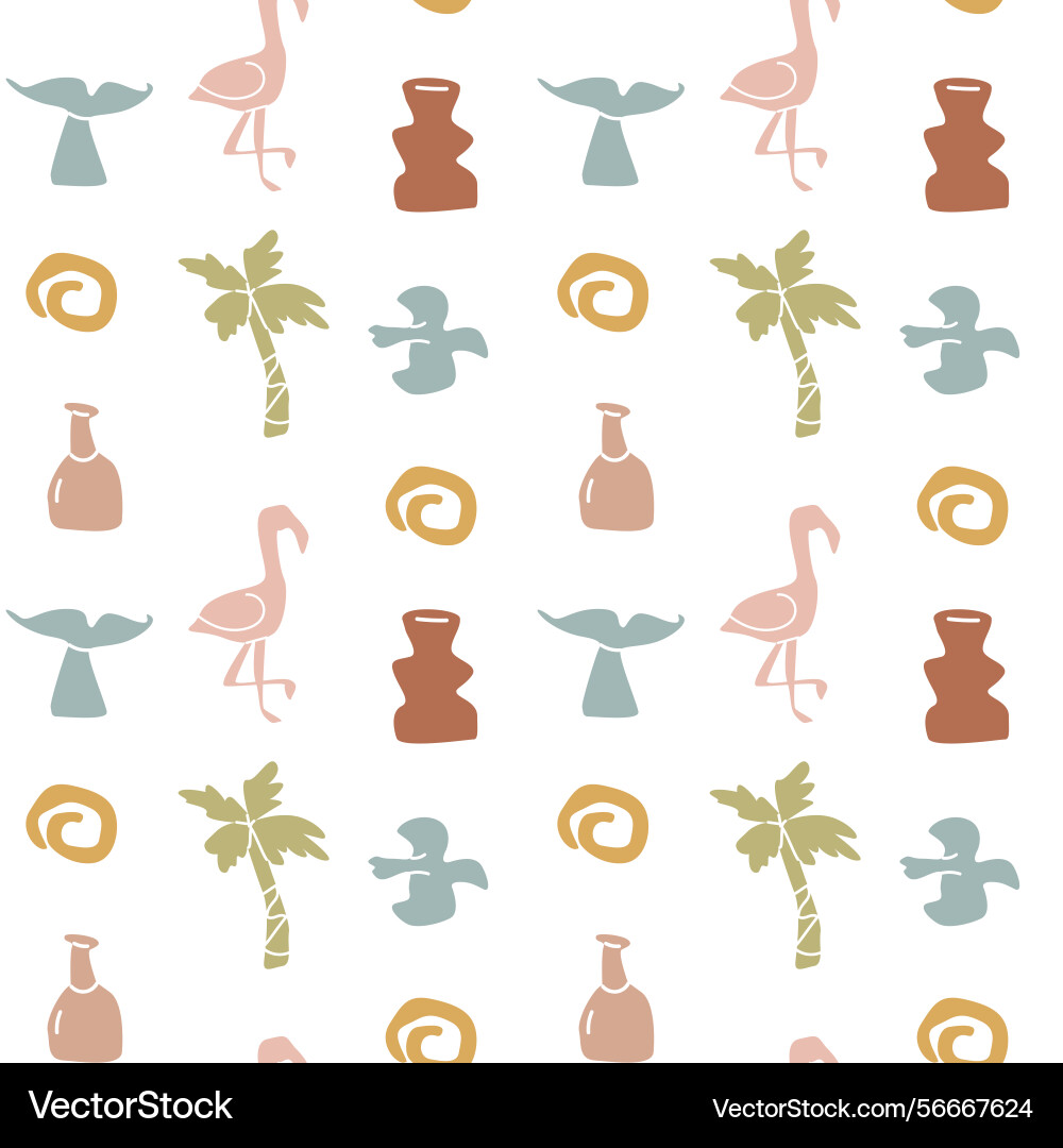 Boho summer elements pattern with flamingos palms Boho summer elements pattern with flamingos palms vector image