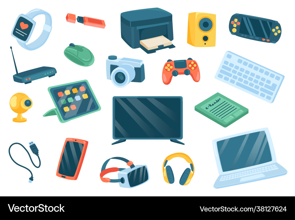 Devices cute stickers isolated set Devices cute stickers isolated set vector image