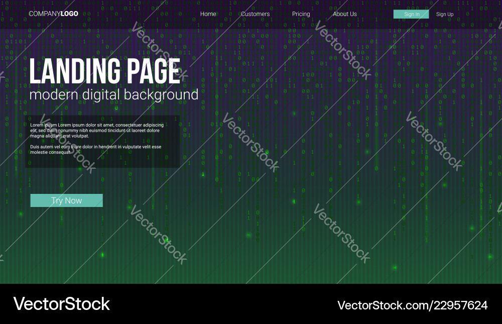 Landing page concept for sites screen with binary Landing page concept for sites screen with binary vector image