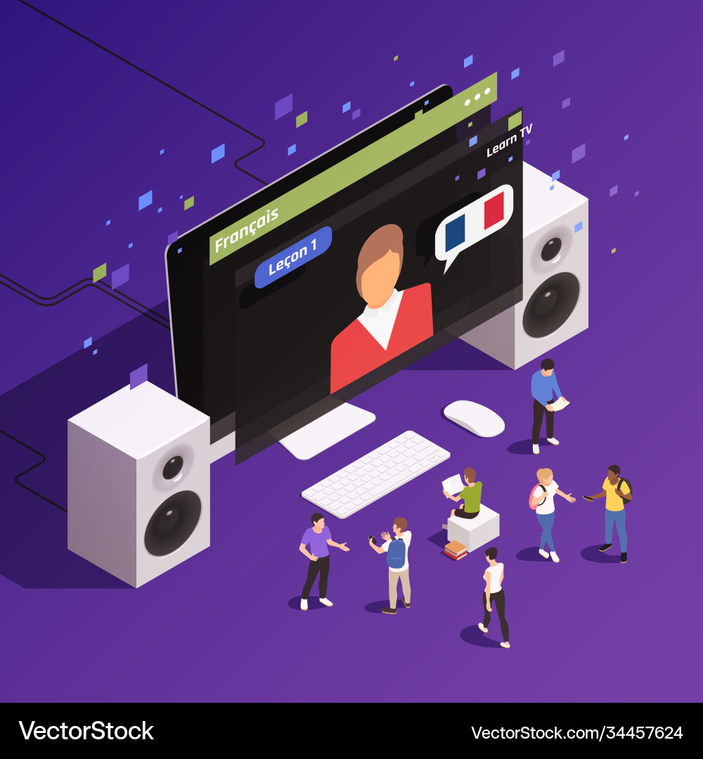 Language learning isometric composition Vector Image