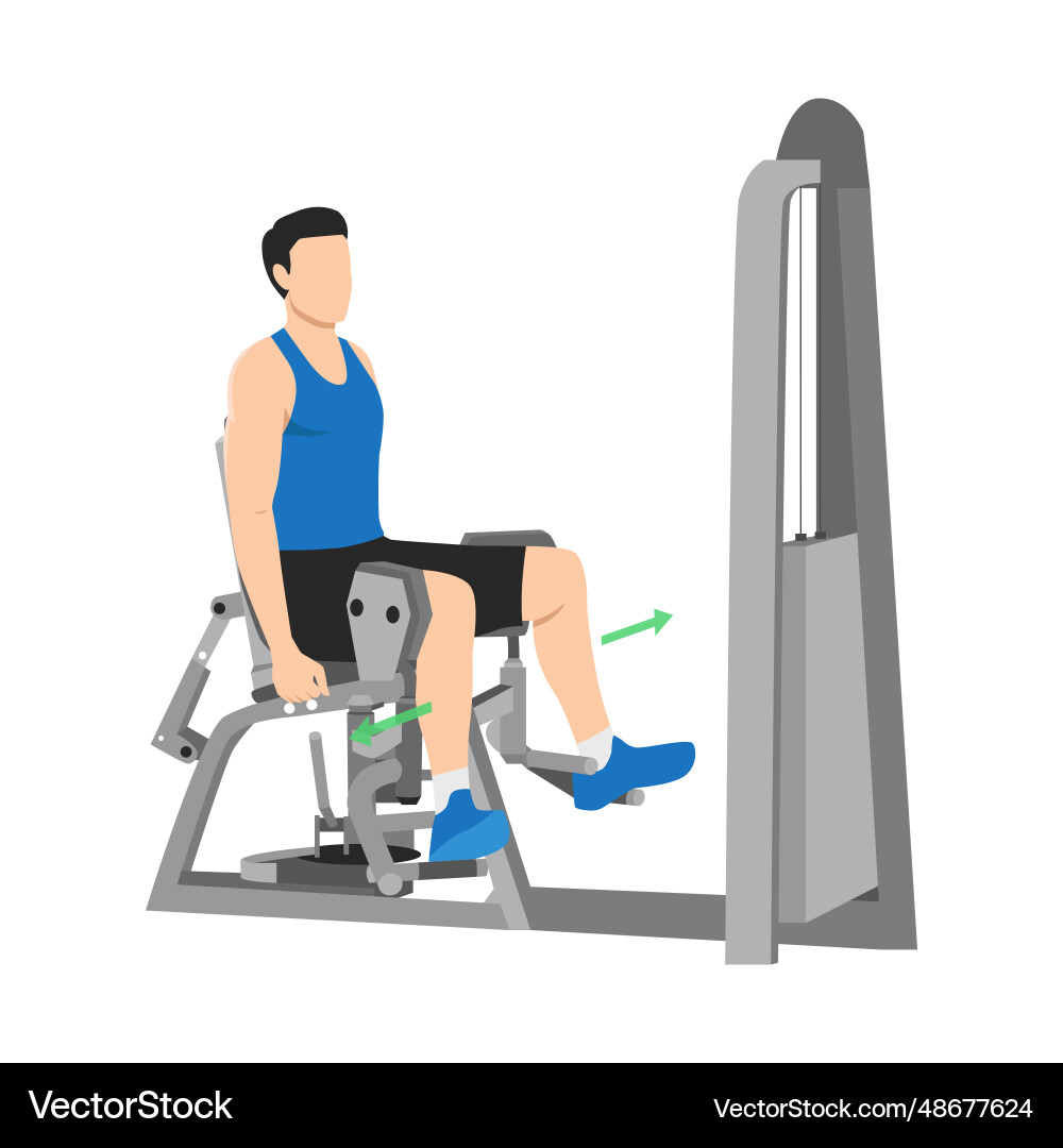 Man doing exercise using abductor thigh machine Man doing exercise using abductor thigh machine vector image