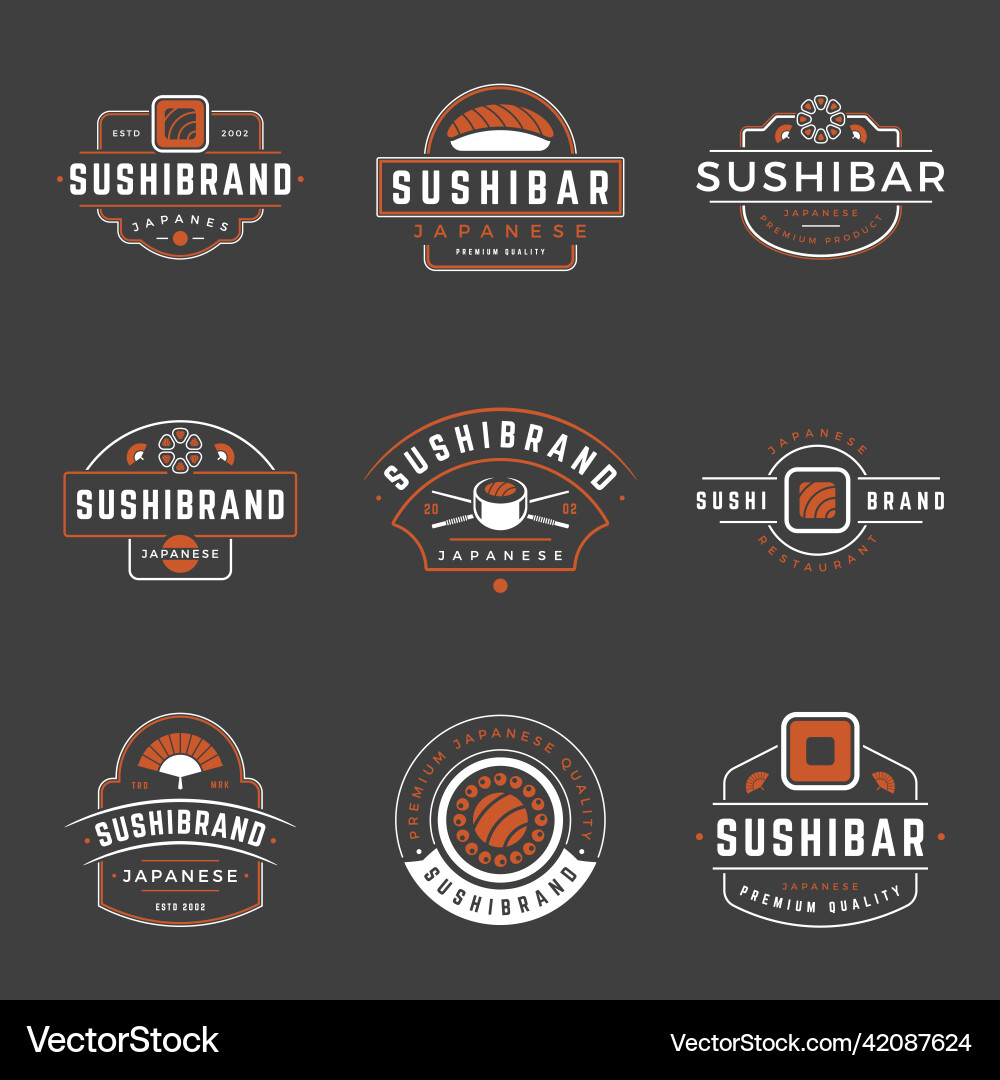Sushi shop logos templates set objects Sushi shop logos templates set objects Vector Image