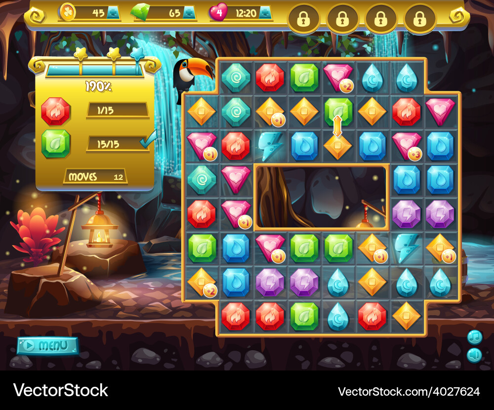 Three in a Row Gem Puzzle Game Vector Image
