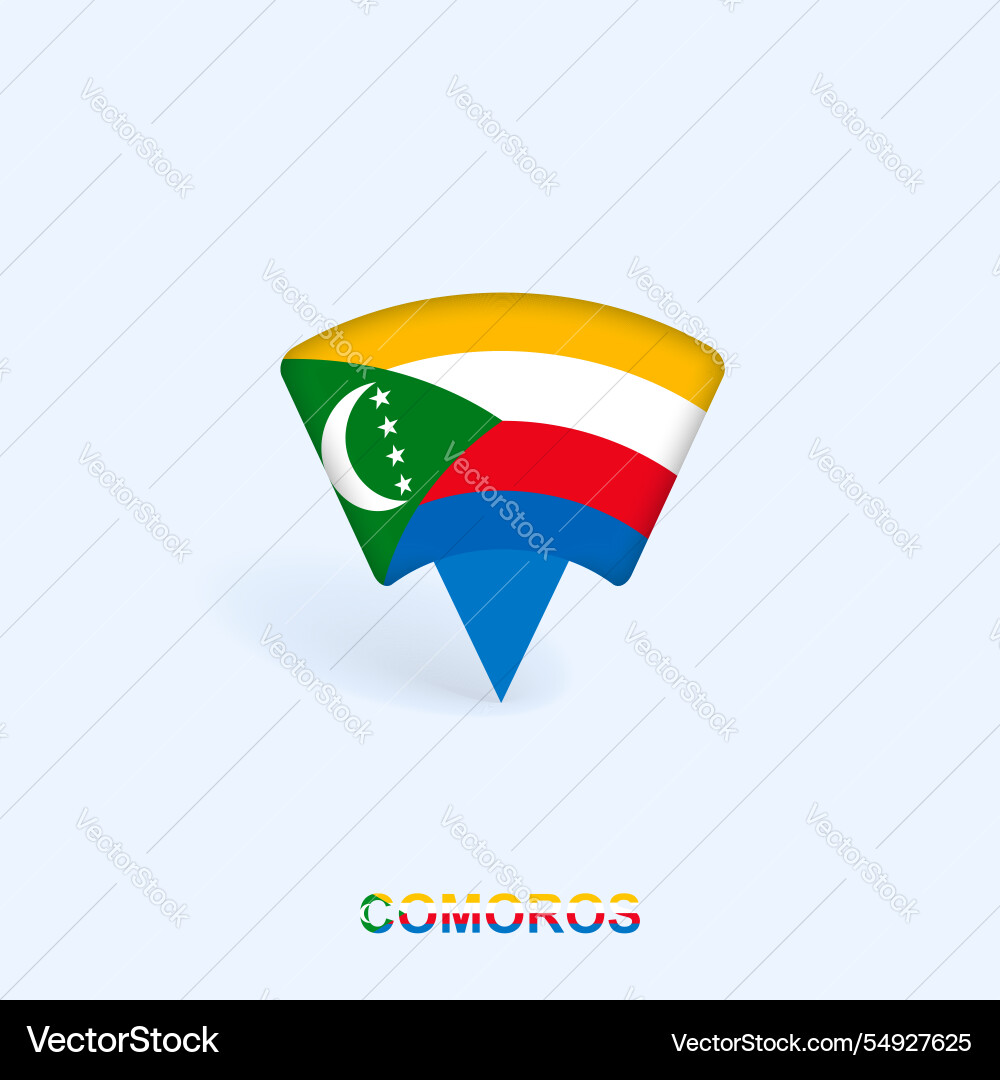 Comoros flag map pointer design with shadow vector image
