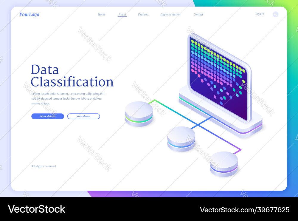 Data classification isometric landing database Vector Image