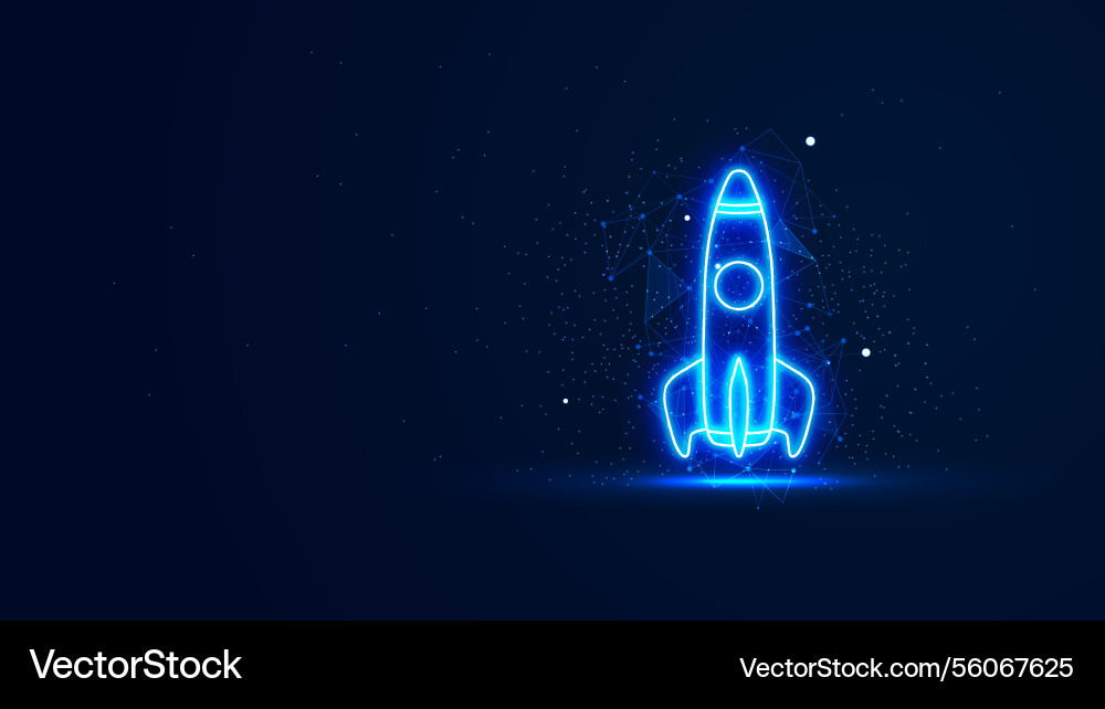 Futuristic glowing rocket with plexus lines Futuristic glowing rocket with plexus lines Vector Image