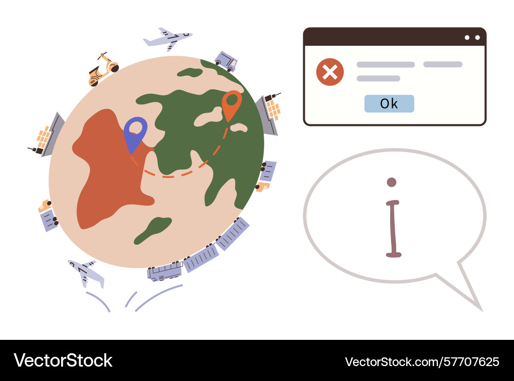 Global logistics and error notification in digital Global logistics and error notification in digital vector image
