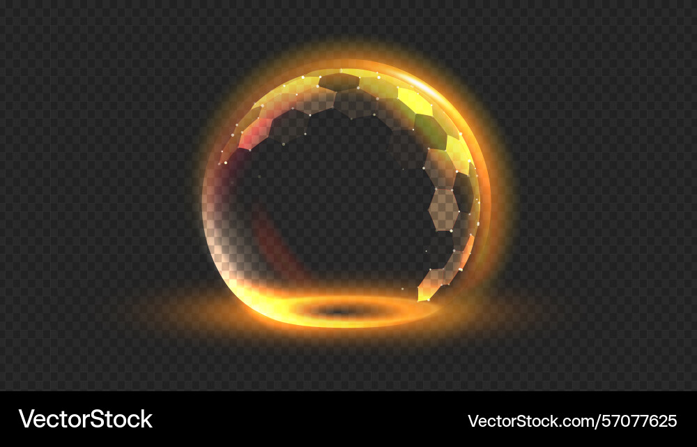 Gold shield with 3d sphere and hexagon pattern Gold shield with 3d sphere and hexagon pattern vector image