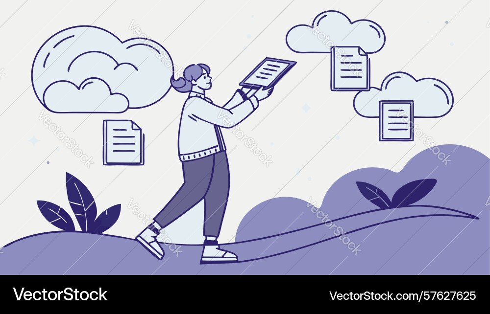 Man accessing cloud data and digital information vector image