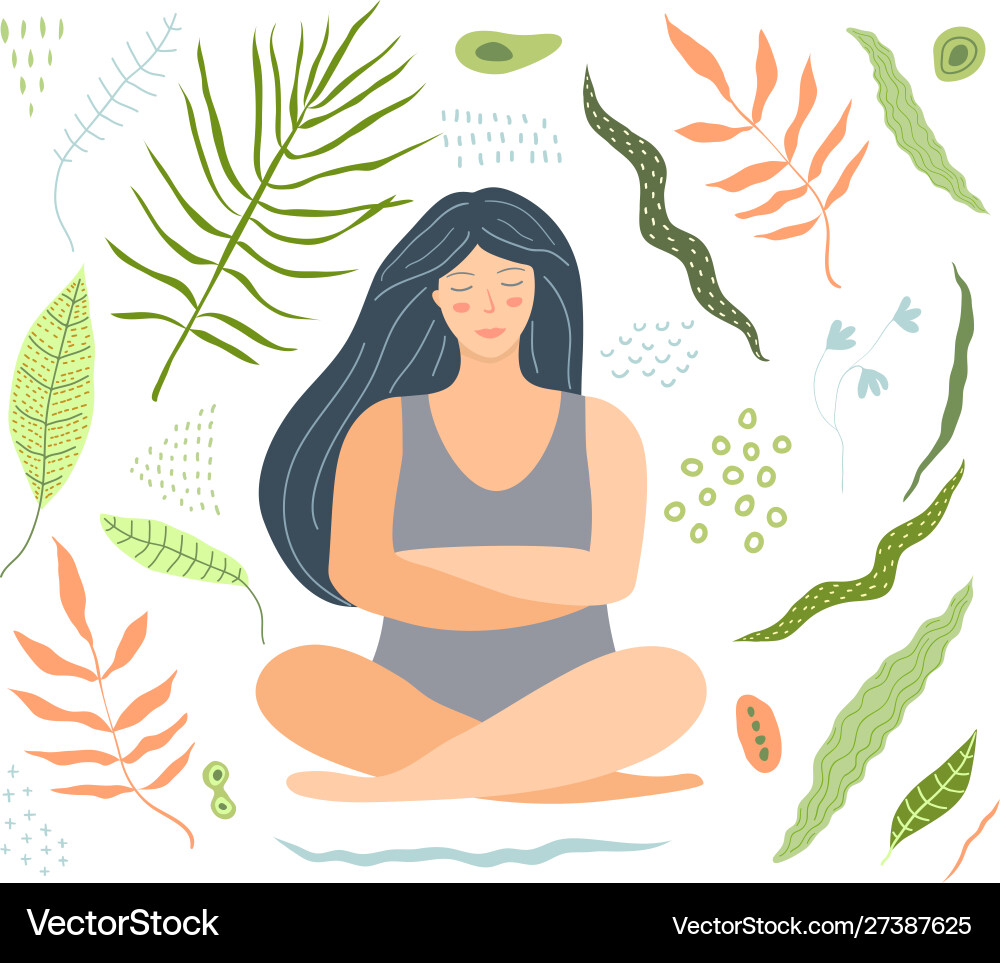 Yoga und Entspannung Frau sitzen mit Blumen Yoga und Entspannung Frau sitzen mit Blumen vektorbild