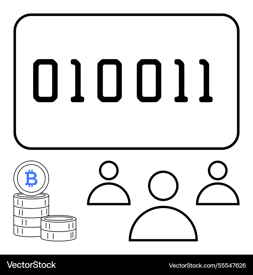 Binary code with cryptocurrency stack and user Binary code with cryptocurrency stack and user vector image