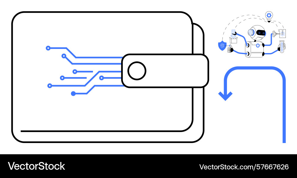 Digital wallet with robot representing ai-driven Digital wallet with robot representing ai-driven vector image