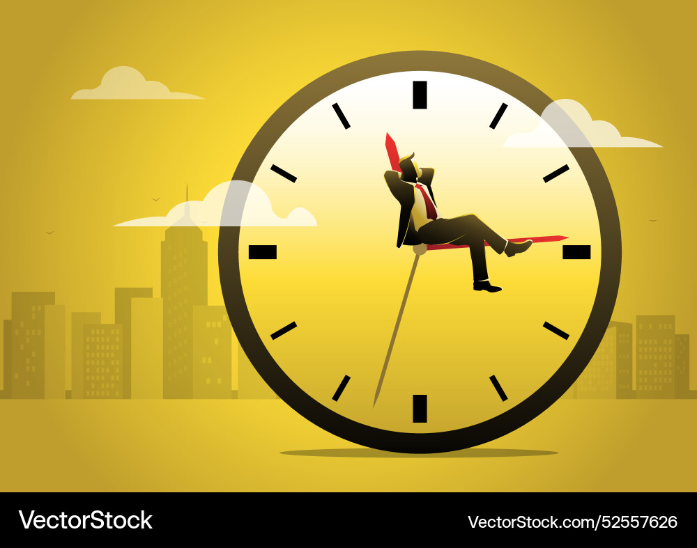 Lazy businessman sleeping on the time running Lazy businessman sleeping on the time running vector image