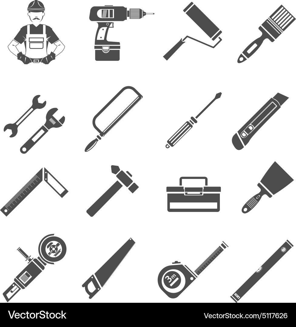 Tools icons black set Royalty Free Vector Image