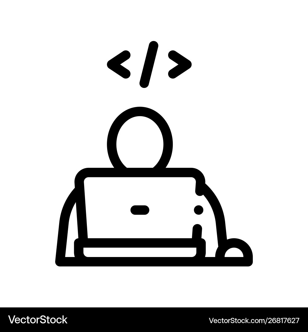 Programmer coding laptop thin line icon Vector Image
