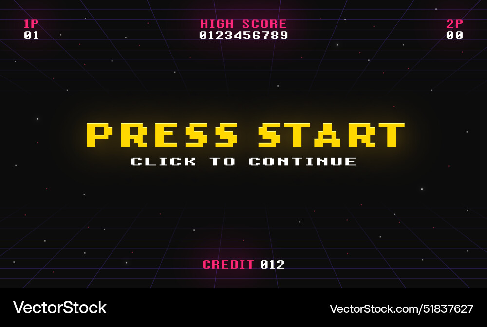 Retro game screen 8 bit press start Retro game screen 8 bit press start vector image