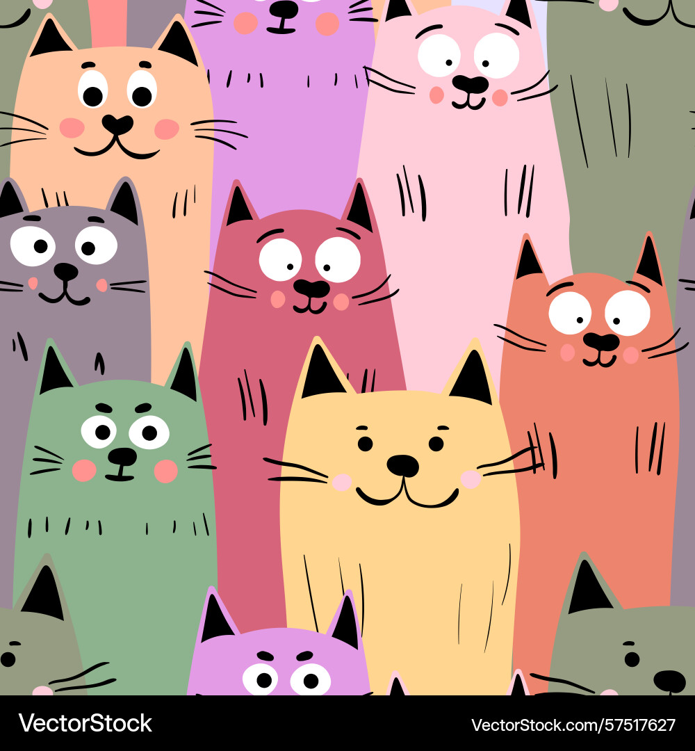 Seamless pattern with cute kitten print different Seamless pattern with cute kitten print different Vector Image