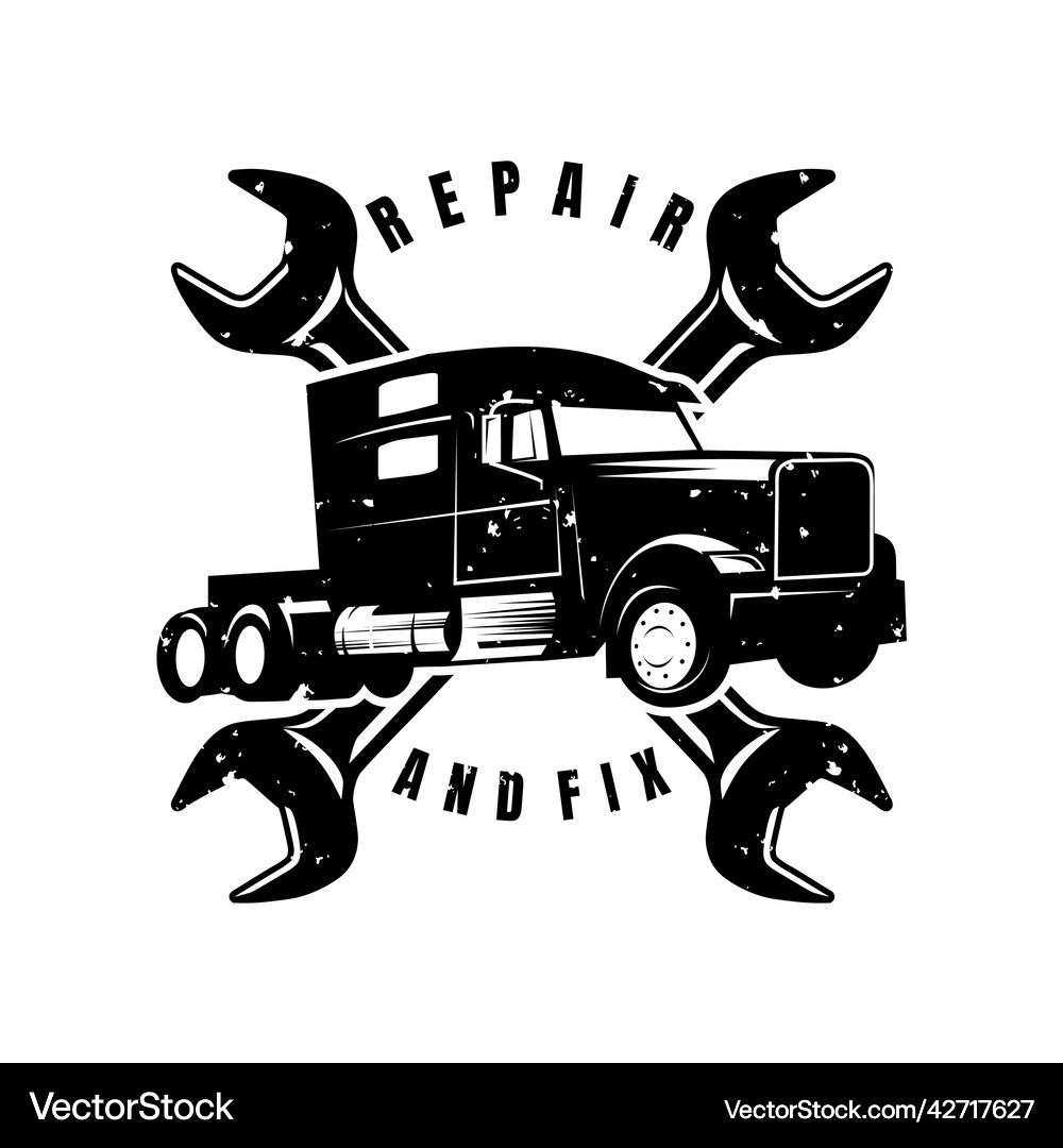 Semi truck repair logo Royalty Free Vector Image