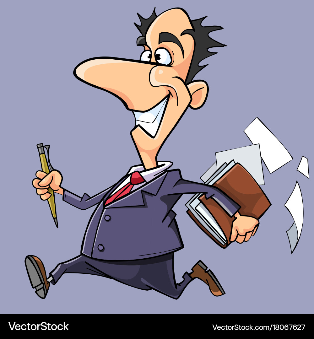 Smiling Man Running with Notepad Vector Image