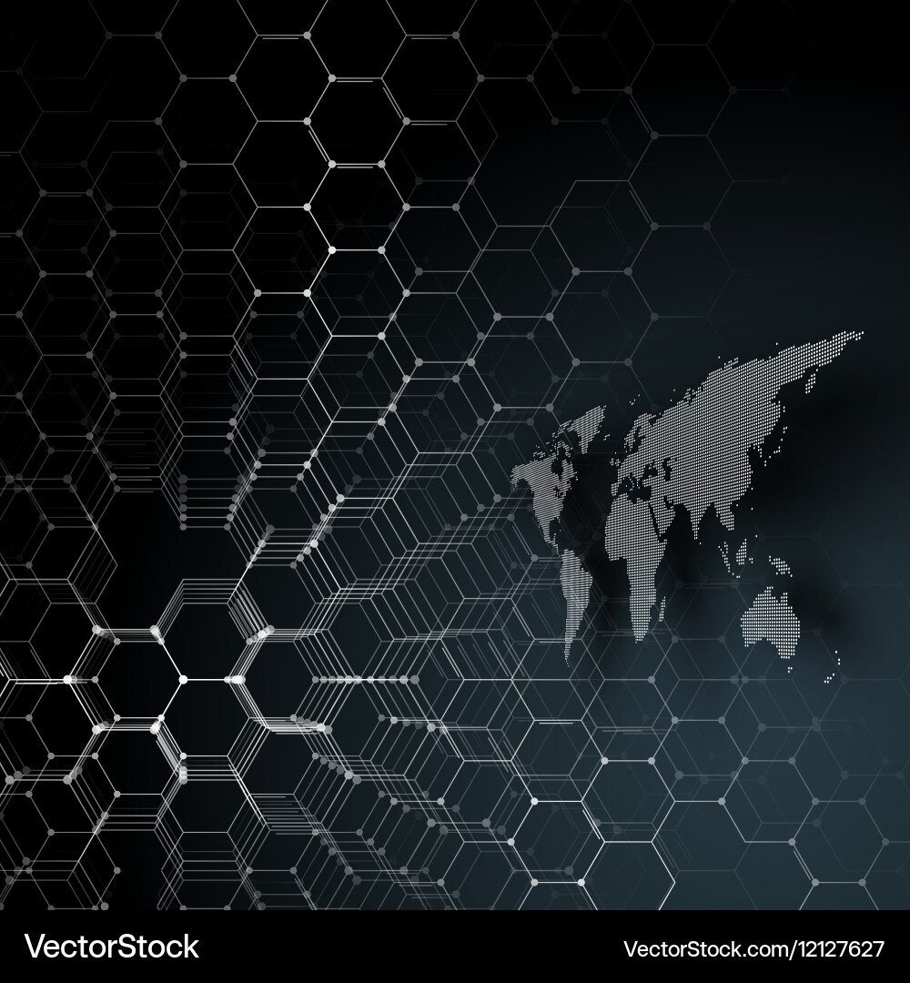 White dotted world map connecting lines and dots vector image