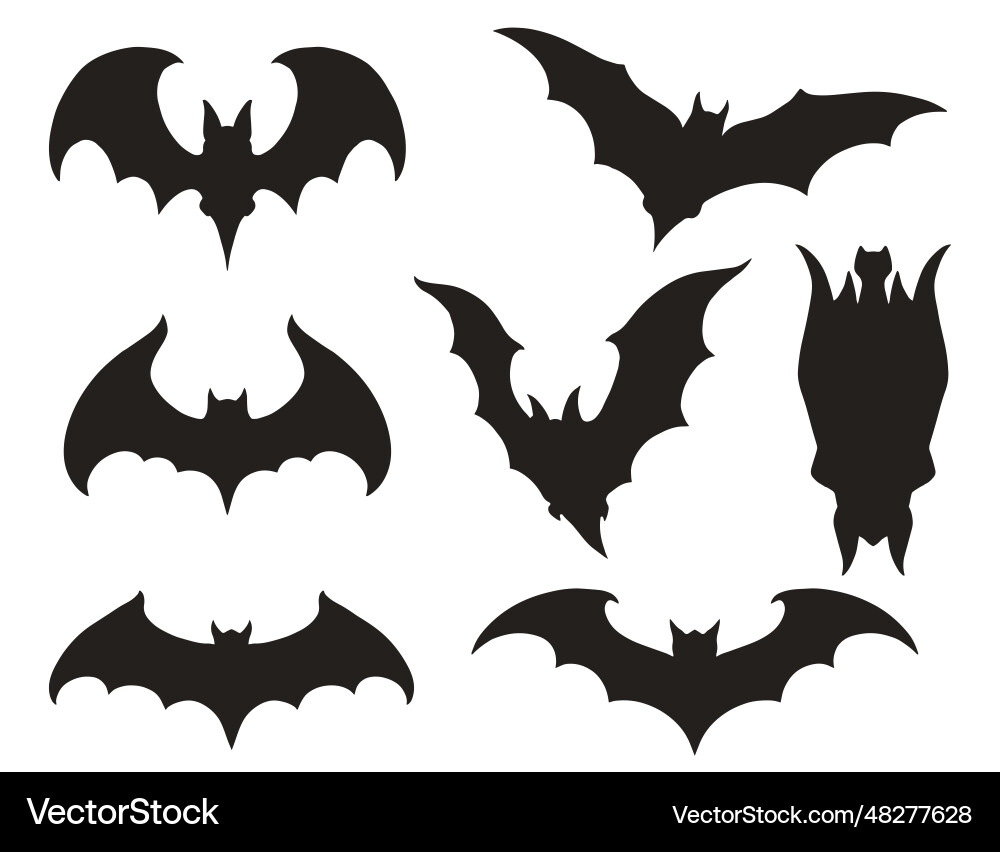 Bats silhouettes monochrome set stickers vector image