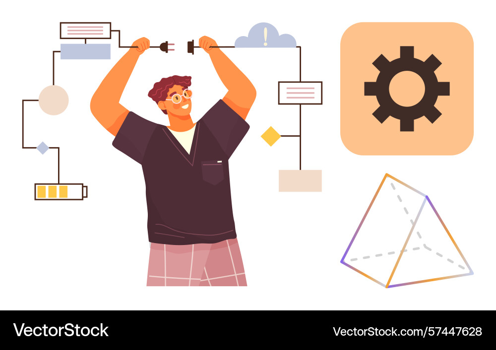 Engineer designing dynamic flowcharts Engineer designing dynamic flowcharts vector image