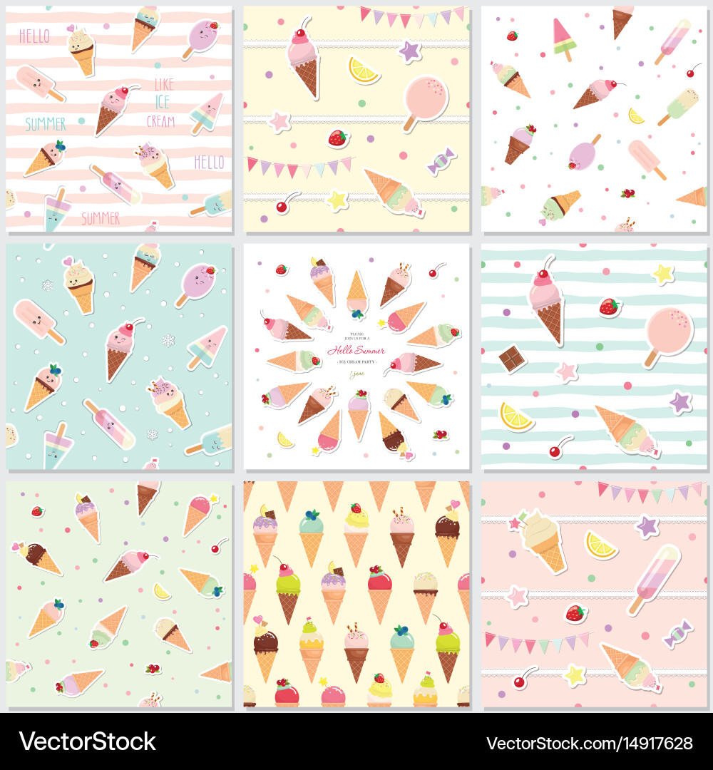 Ice Cream Summer Pattern Set Vector Image
