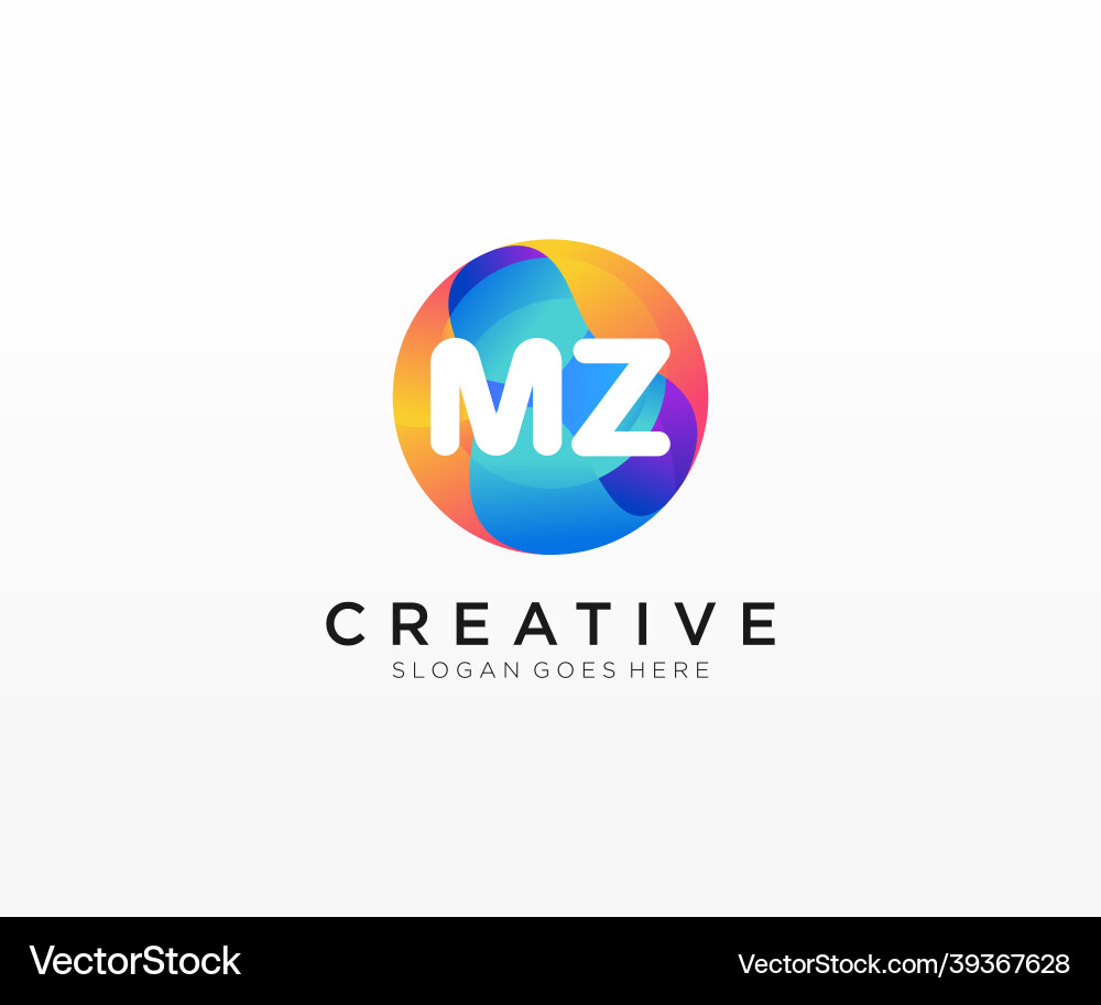 MZ Initial Logo with Colorful Circles Vector Image