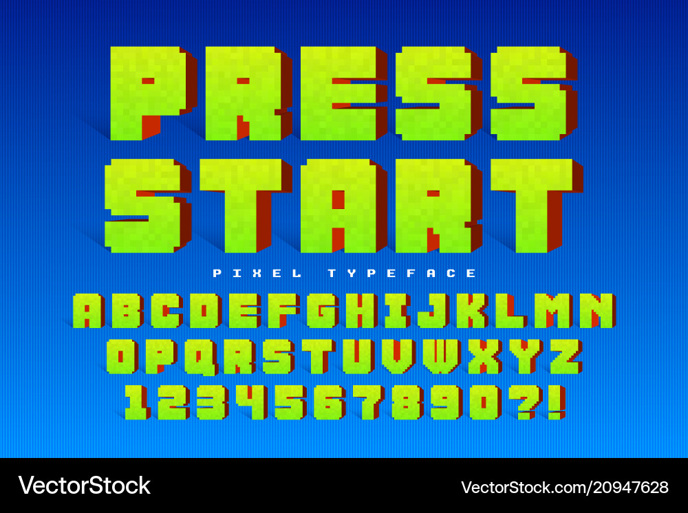 Pixel font design stylized like in 8-bit Pixel font design stylized like in 8-bit vector image