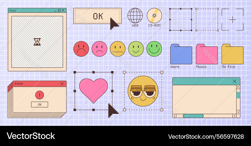 Retro styled window browser interface elements Retro styled window browser interface elements vector image