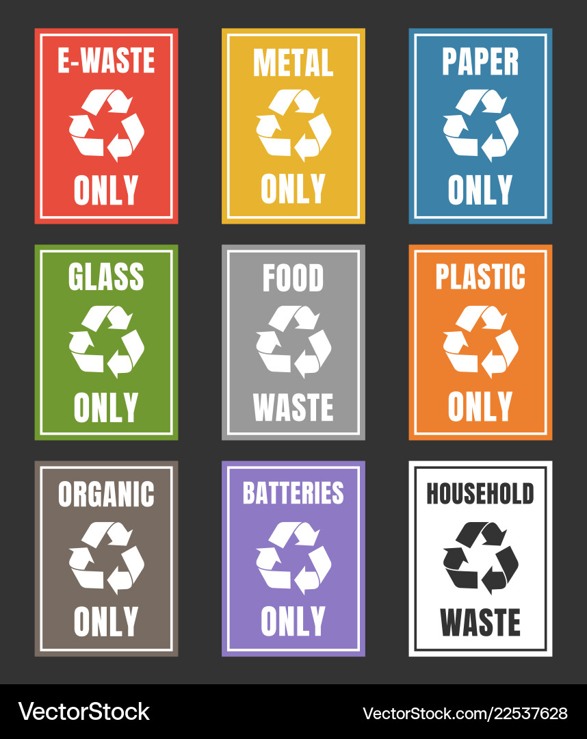 Waste management labels set sorting Royalty Free Vector