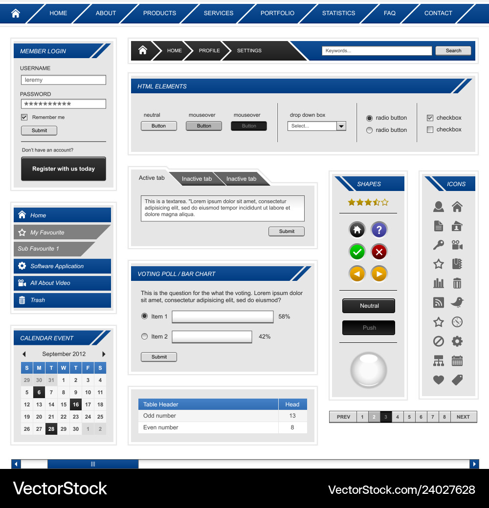 Web design element template a complete set Web design element template a complete set vector image