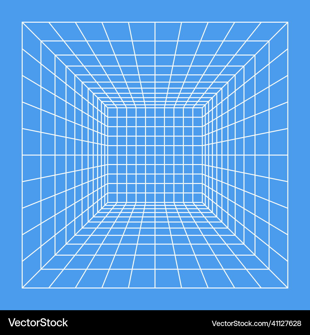 Wireframe perspective cube 3d grid room Wireframe perspective cube 3d grid room vector image