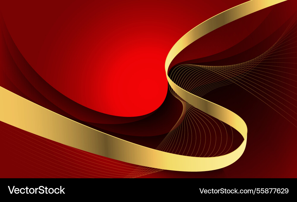 Abstract gold line ribbon curve overlap on red Abstract gold line ribbon curve overlap on red vector image