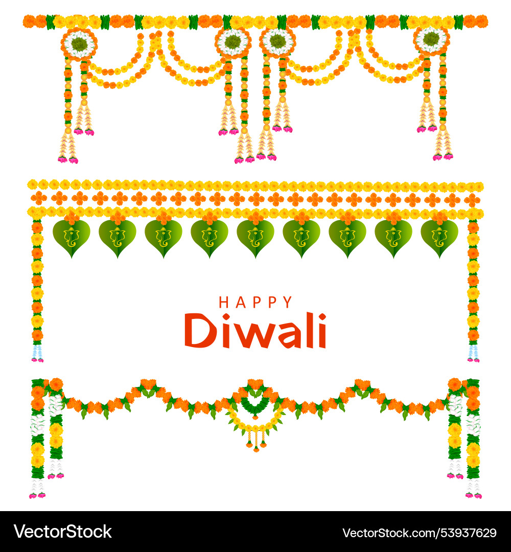 Flower garland decoration toran for happy diwali vector image