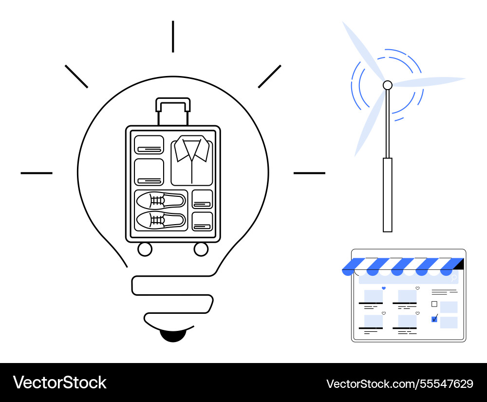 Lightbulb with packed suitcase within wind Vector Image