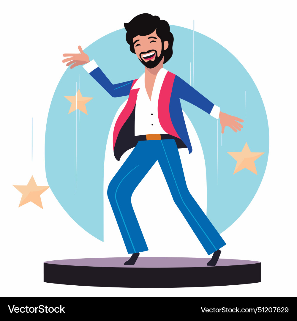 Male performer singing excitedly stage retro Vector Image