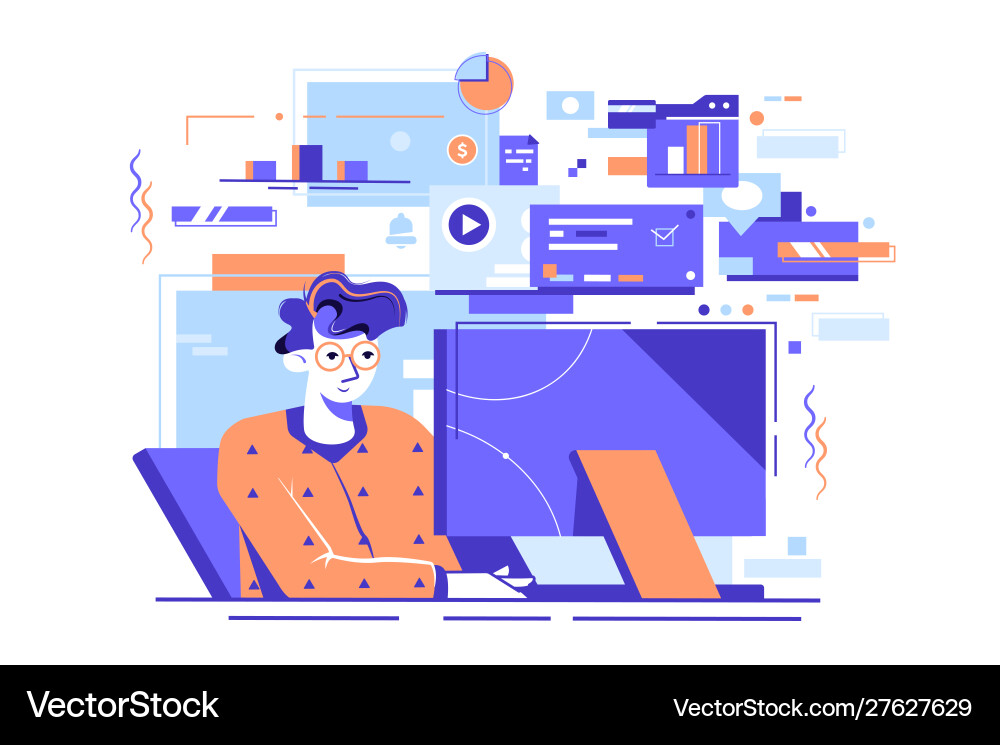 Man Working on Computer vector image