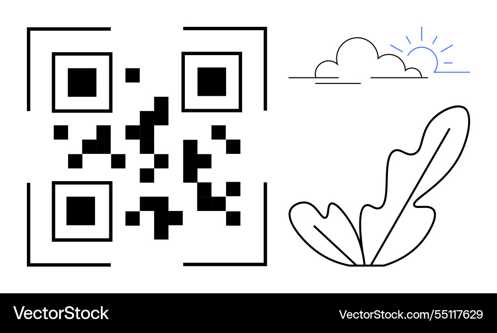 Qr code with cloud sun and leaf elements Qr code with cloud sun and leaf elements Vector Image
