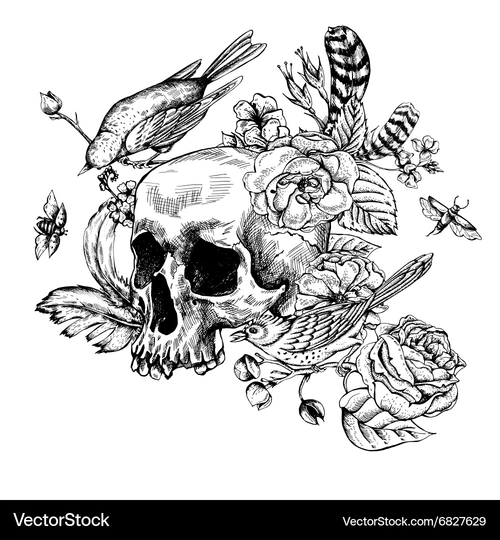 Skull with Floral Death Motif Vector Image