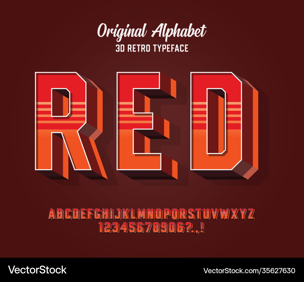 3d font retro typeface 3d font retro typeface vector image