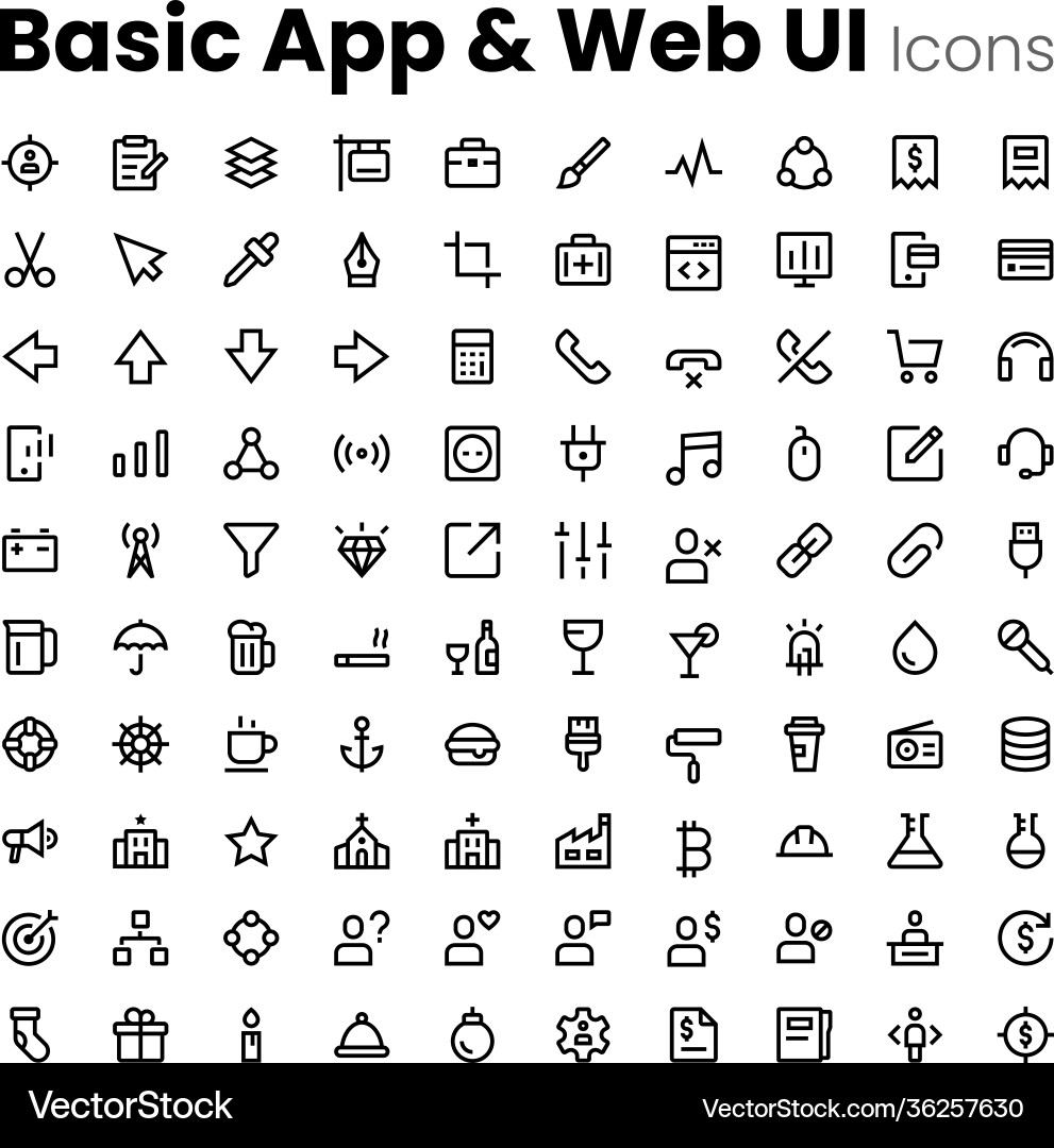 Basic line icon set for web and mobile vector image
