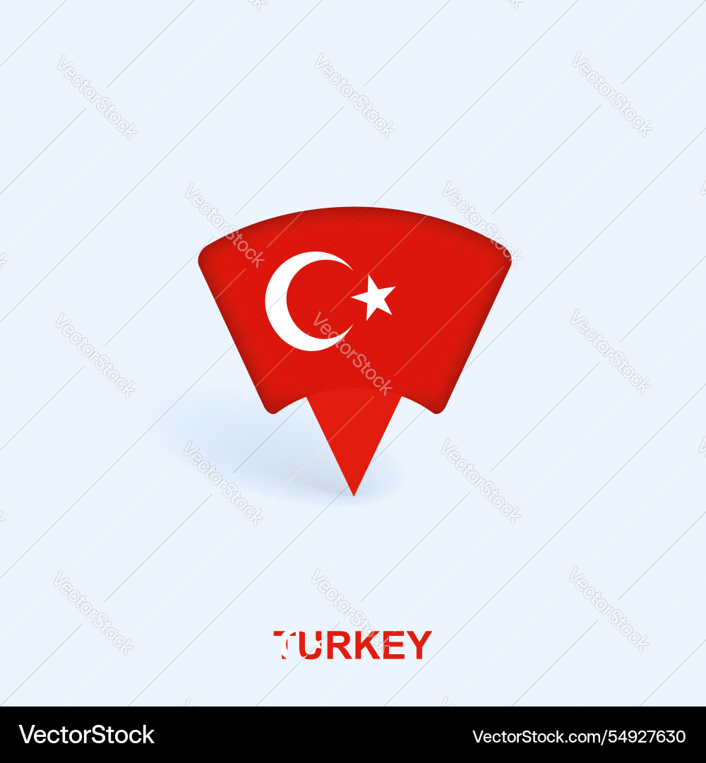 Turkey flag map pointer design with shadow Vector Image