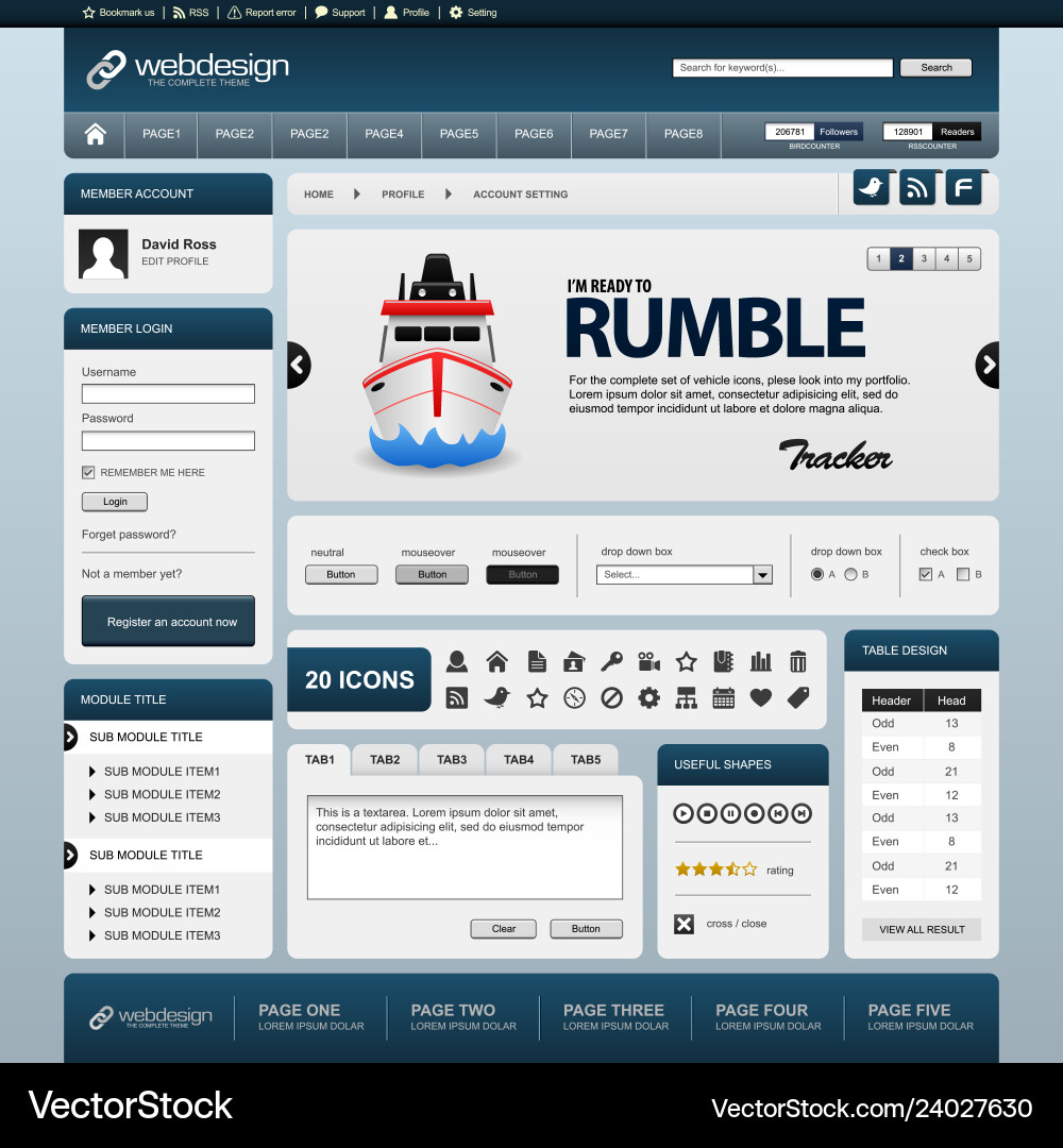 Web design element template a complete set Web design element template a complete set vector image