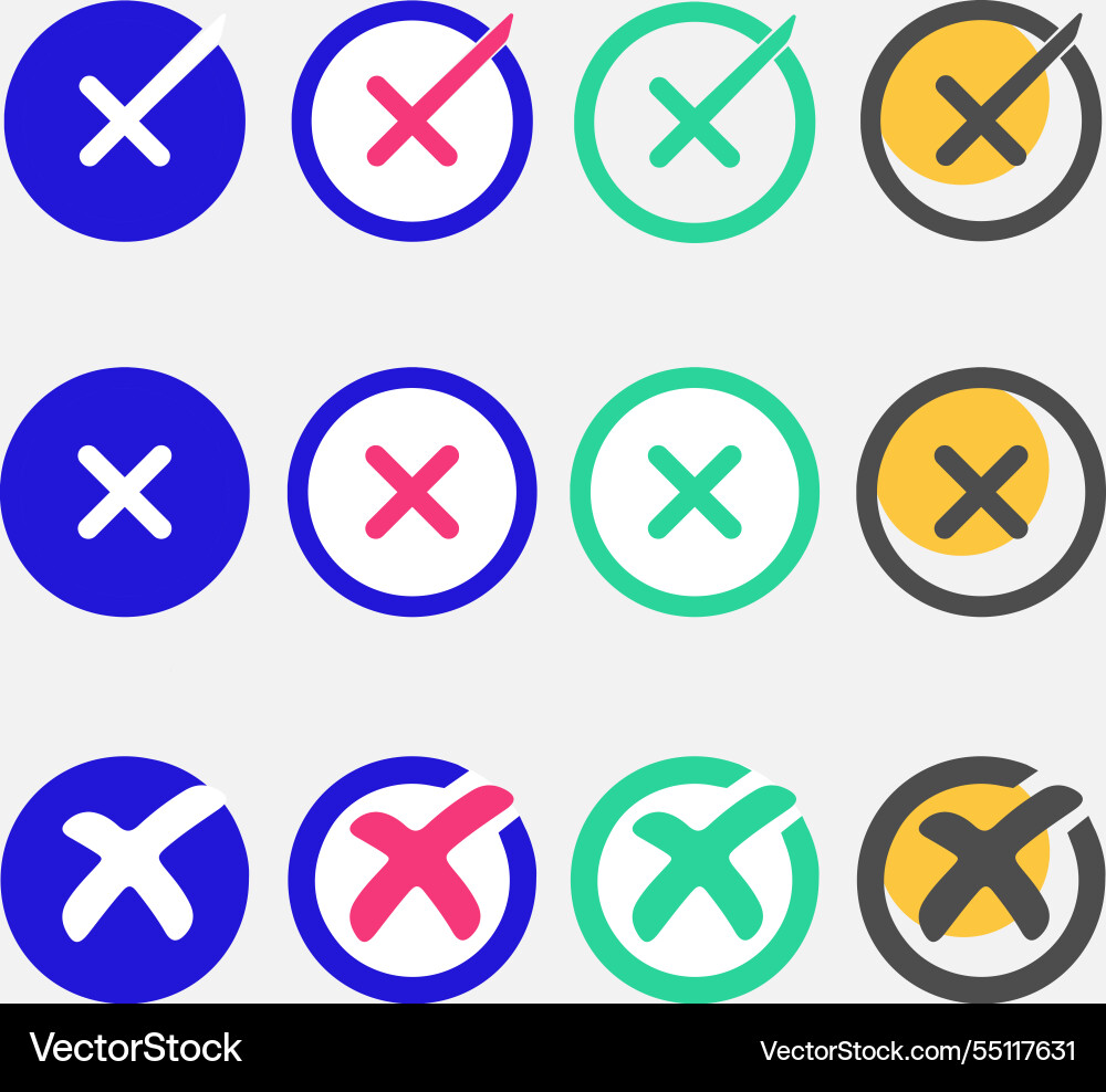 Cross mark icon button set with right vector image