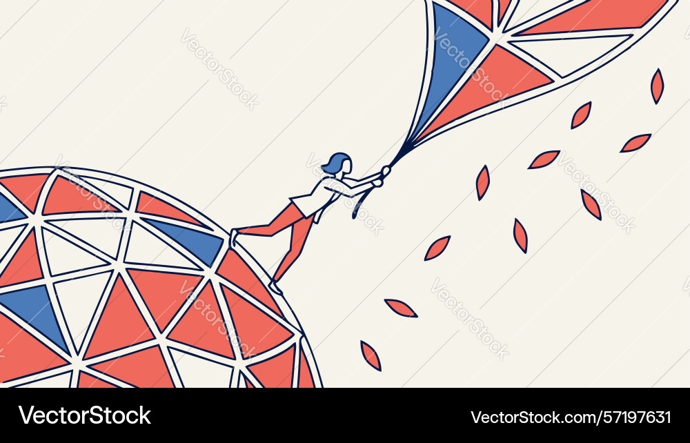 Determined figure on globe with abstract flowing vector image