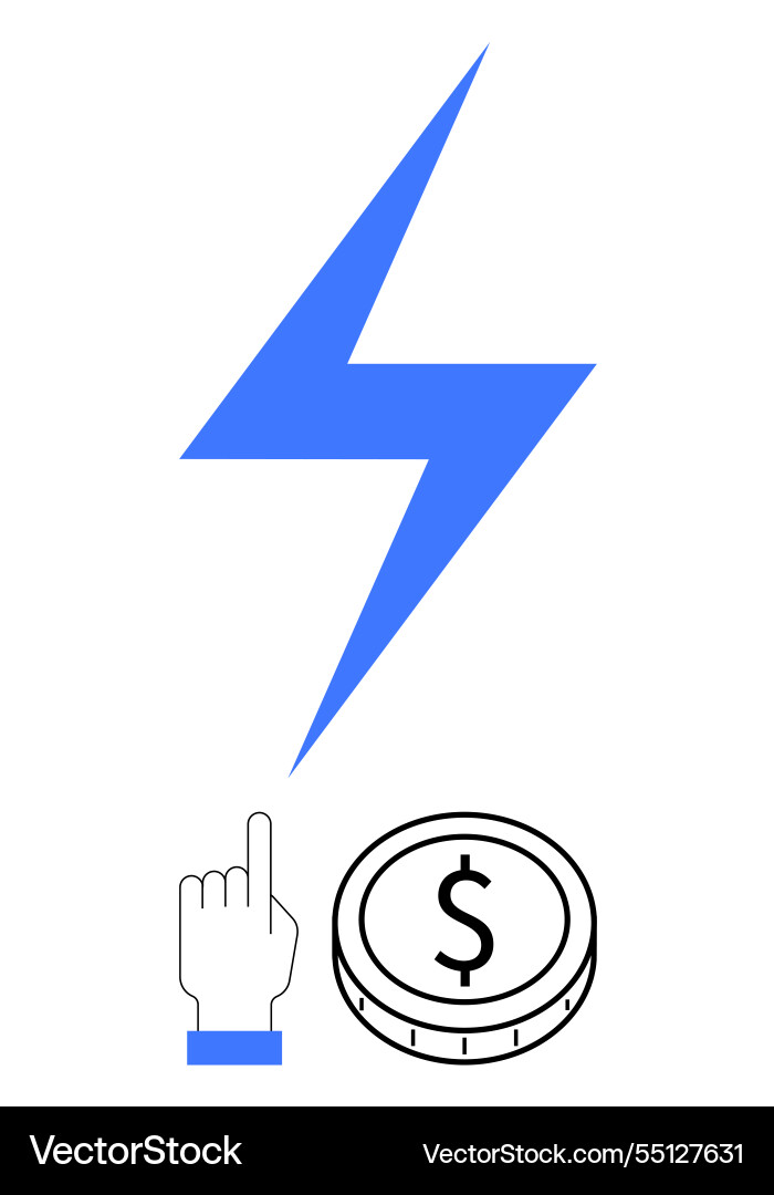 Lightning bolt with hand click and coin Vector Image