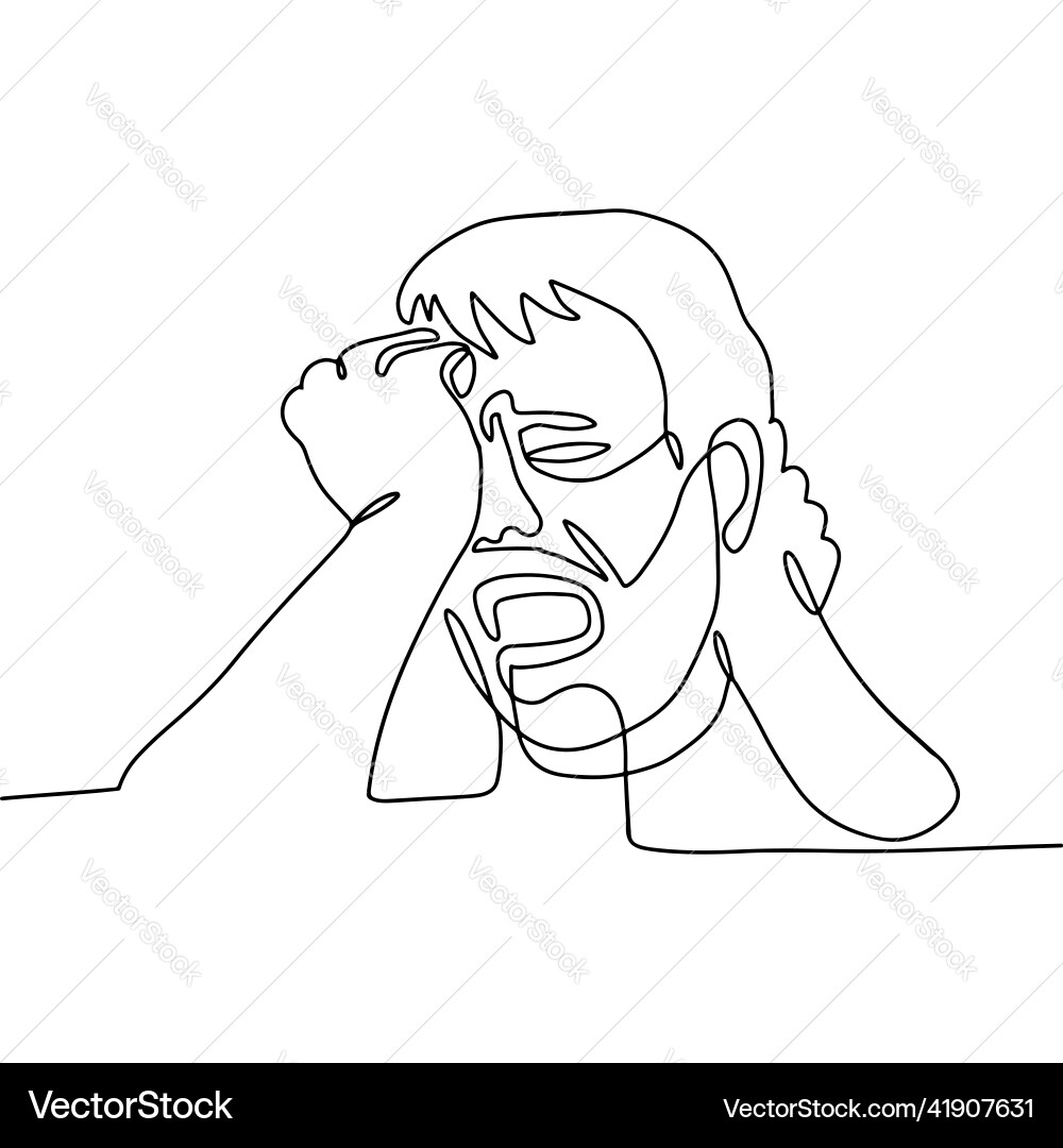 Man crying sobbing roaring - one continuous line Man crying sobbing roaring - one continuous line Vector Image